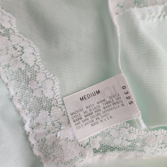 Vintage Nightgown Short Sleeve Nylon Nightie Lorraine Sz M‎ Mint Green Lace NEW - Picture 13 of 16